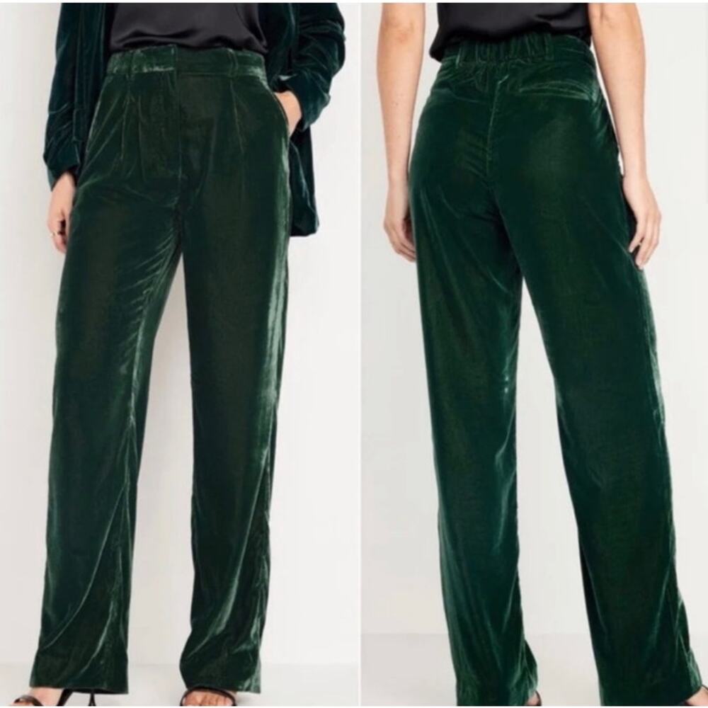 New Old Navy Womans XL Pants Taylor Trouser Pants Green Velvet Wide Leg NWT